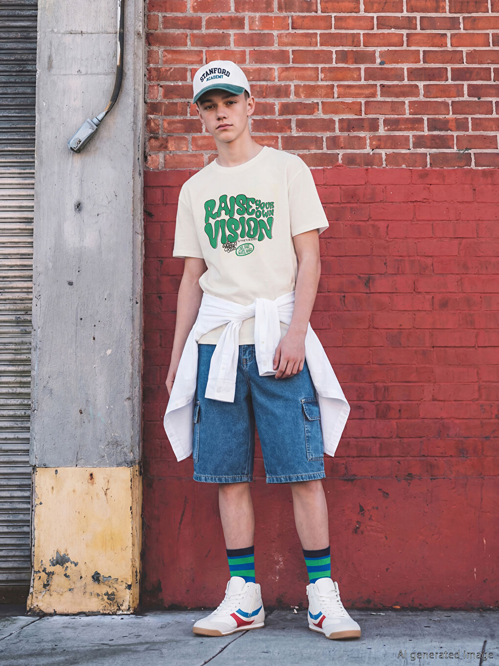 Ekru Bisiklet Yaka Baskılı Erkek Çocuk Tişört-1