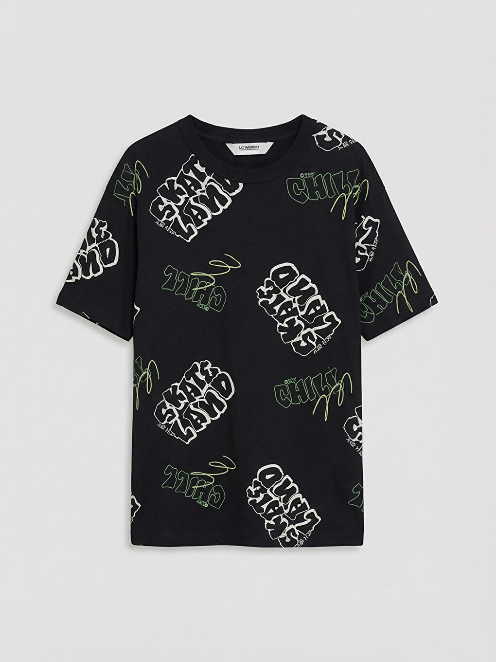 Siyah Baskılı Bisiklet Yaka Erkek Çocuk Tişört