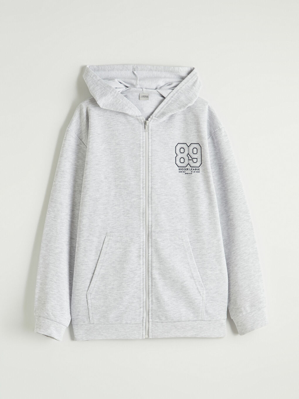 Gri Baskılı Kapüşonlu Erkek Çocuk Fermuarlı Sweatshirt-1