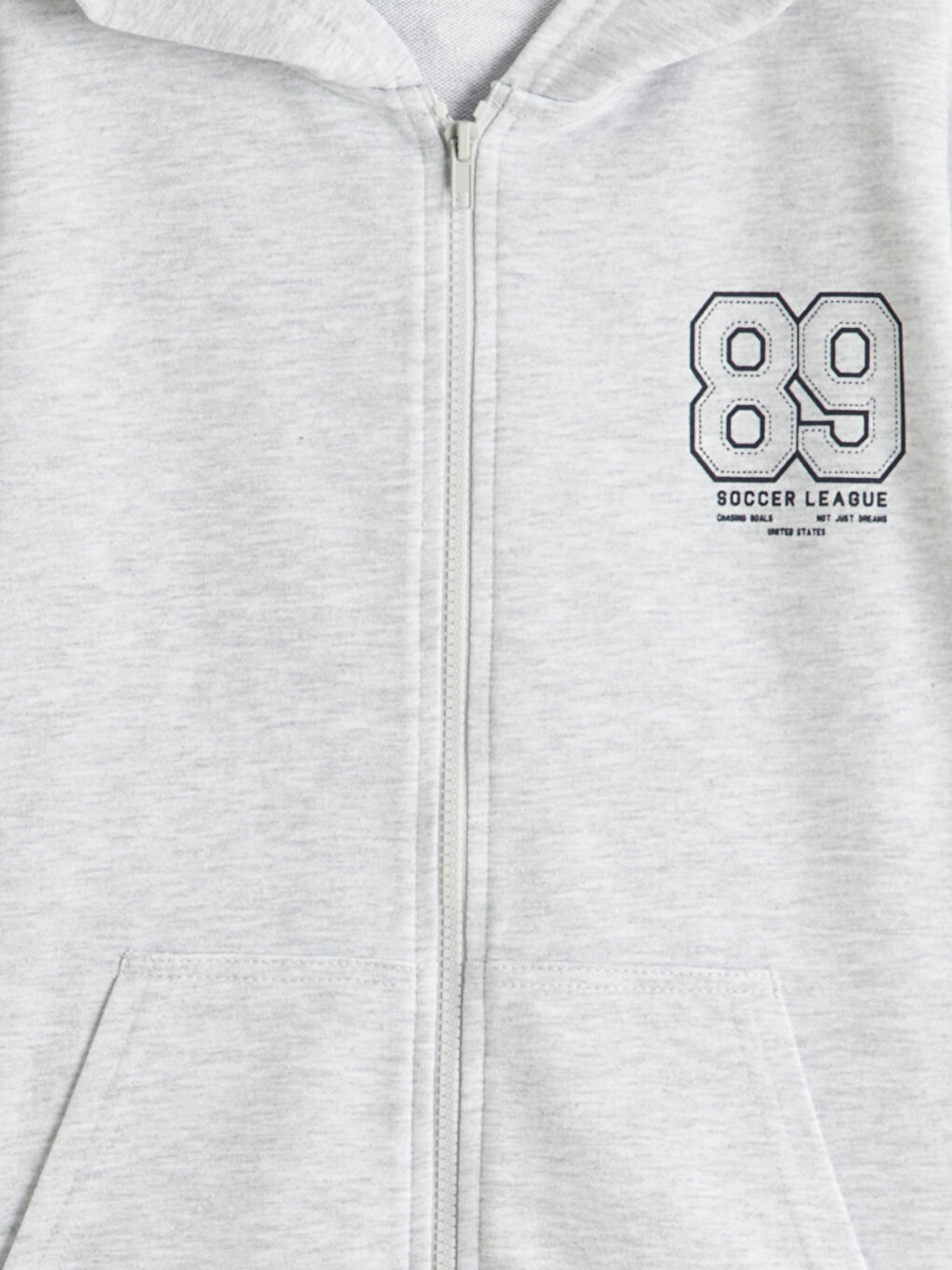 Gri Baskılı Kapüşonlu Erkek Çocuk Fermuarlı Sweatshirt-2