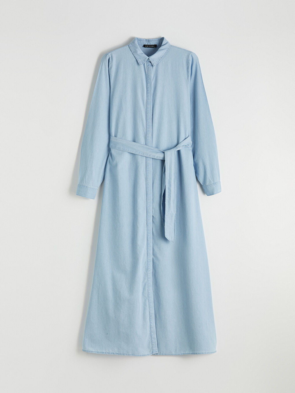 Collared Neck Belted Denim Dress-4