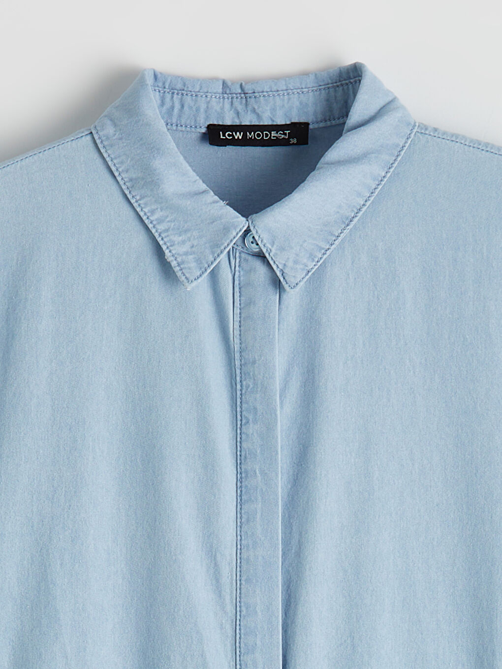Collared Neck Belted Denim Dress-5