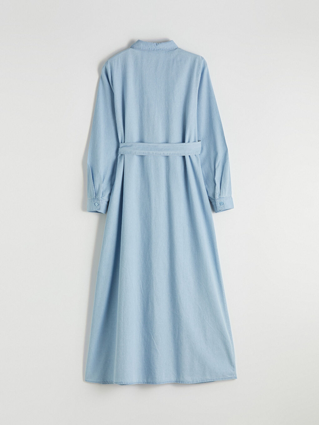Collared Neck Belted Denim Dress-6