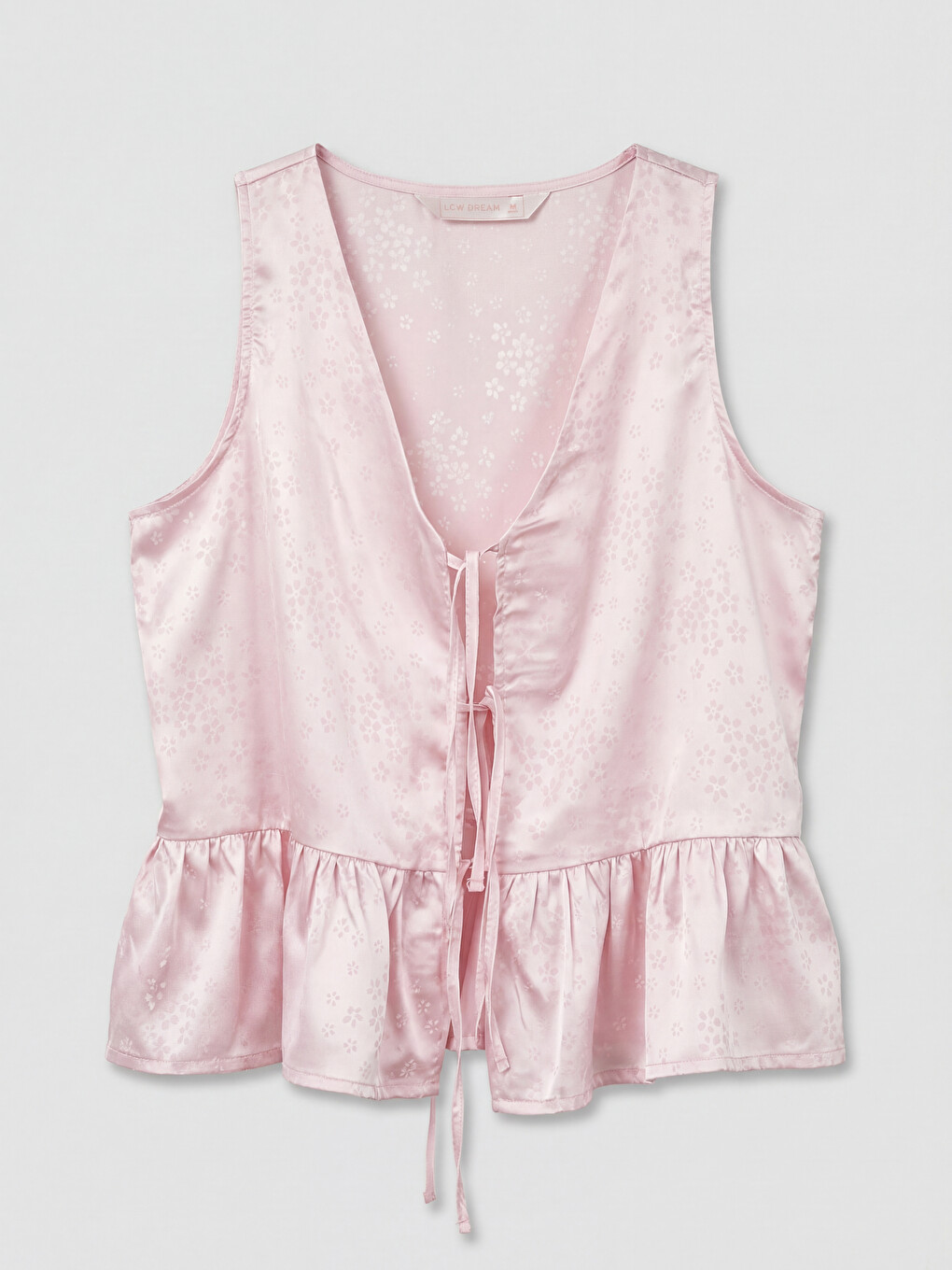 Pembe V Yaka Desenli Saten Kadın Pijama Üstü