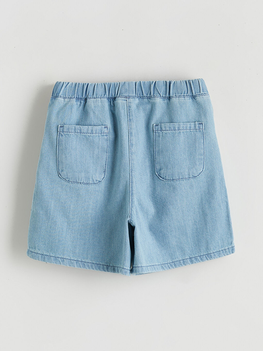 İndigo Beli Lastikli Çiçek Baskılı Kız Çocuk Jean Şort-2