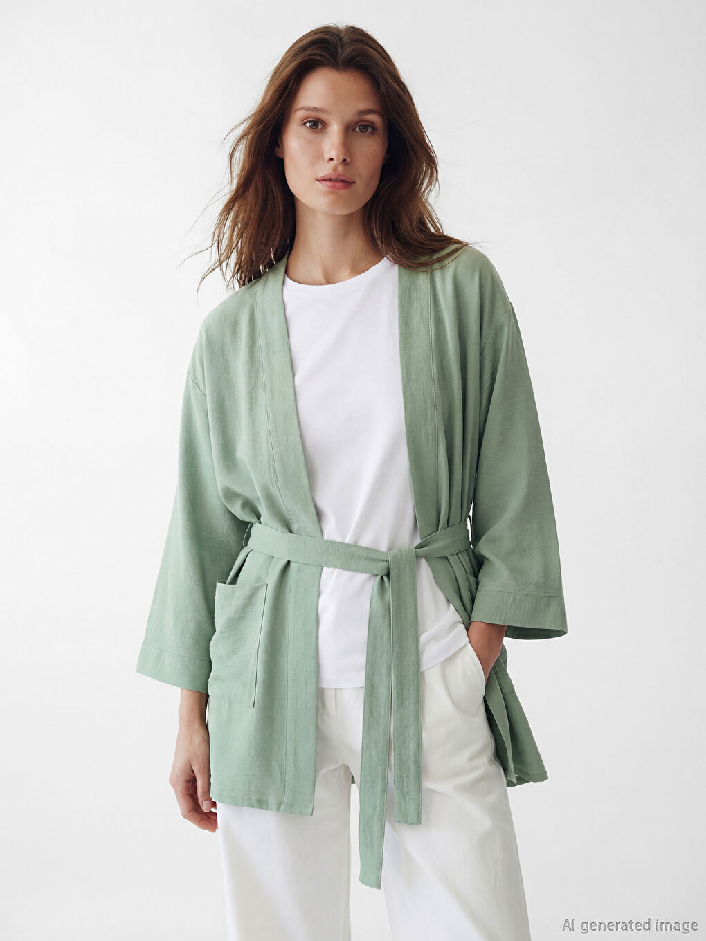 Kimono supradimensionat cu guler șal și cordon pentru femei