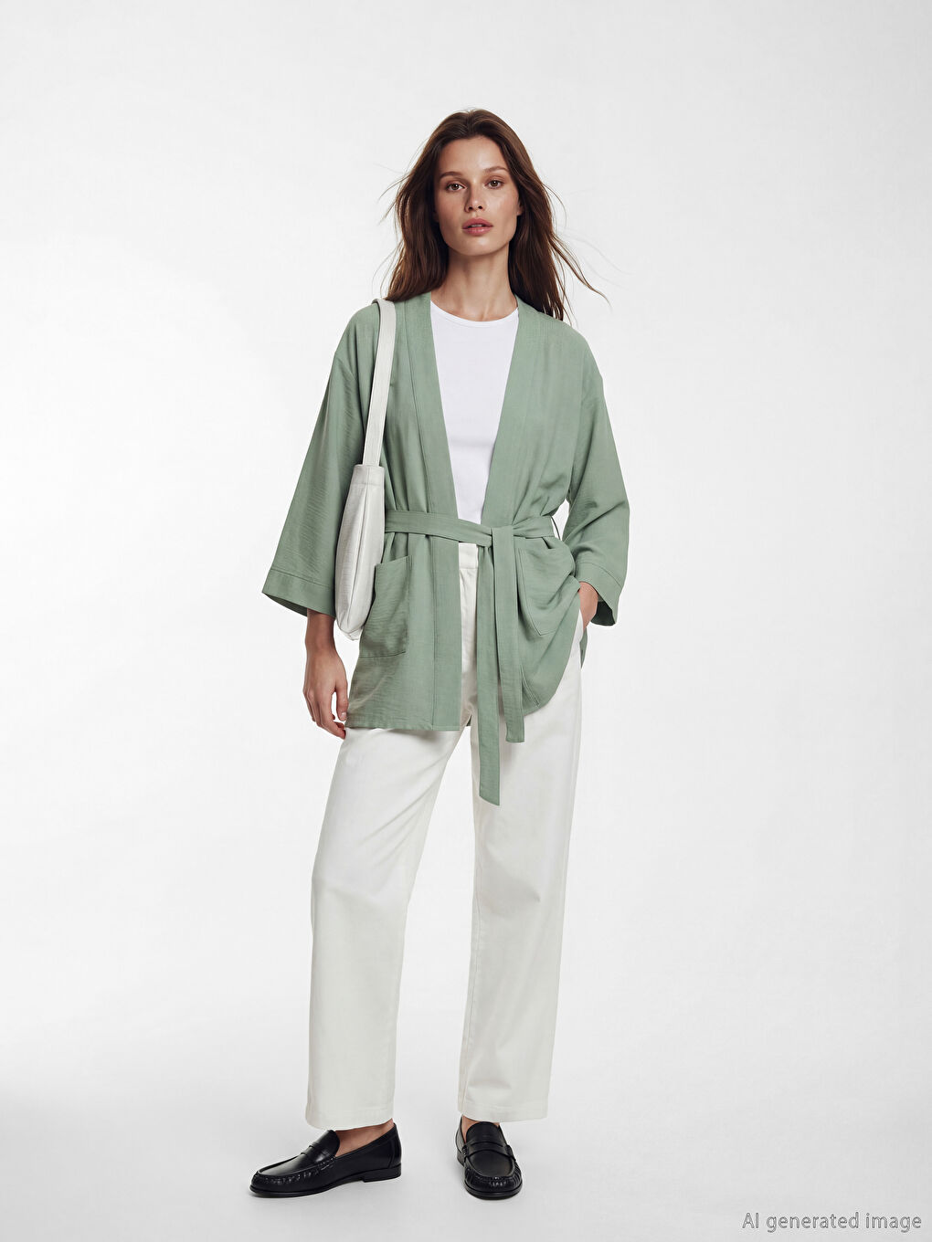 Kimono supradimensionat cu guler șal și cordon pentru femei-1