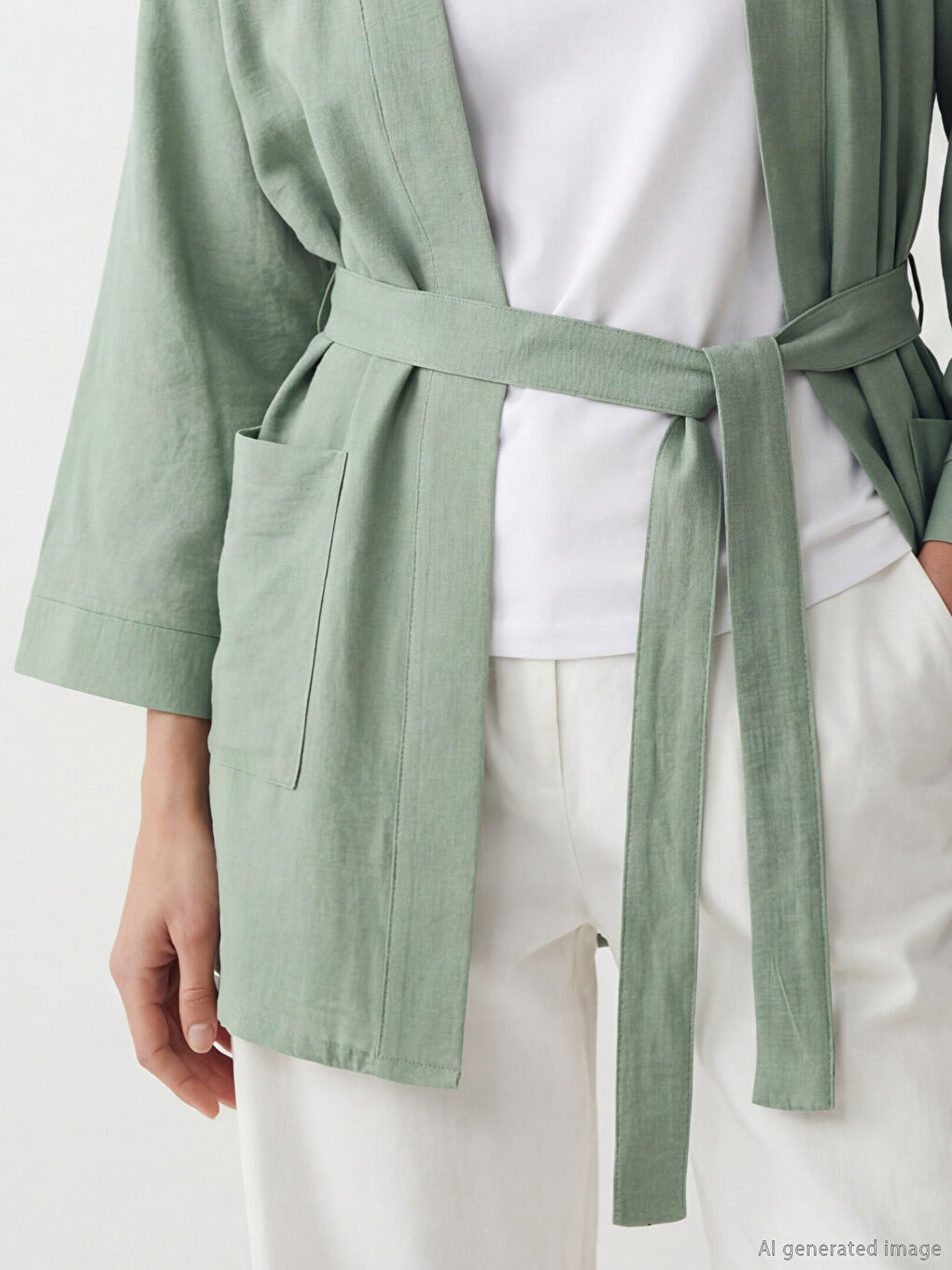 Kimono supradimensionat cu guler șal și cordon pentru femei-2