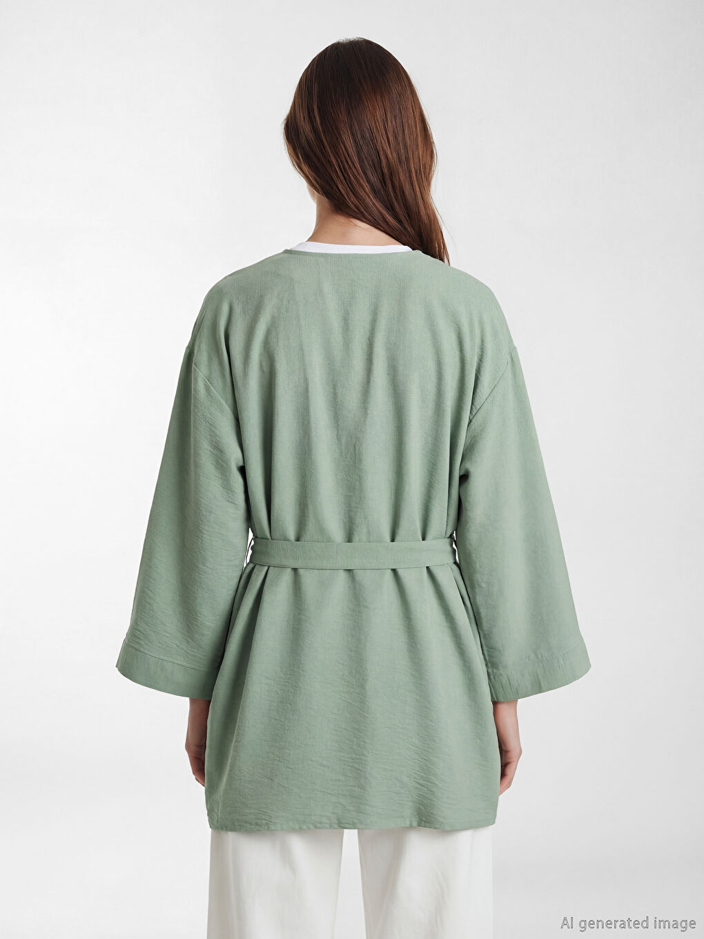 Kimono supradimensionat cu guler șal și cordon pentru femei-3