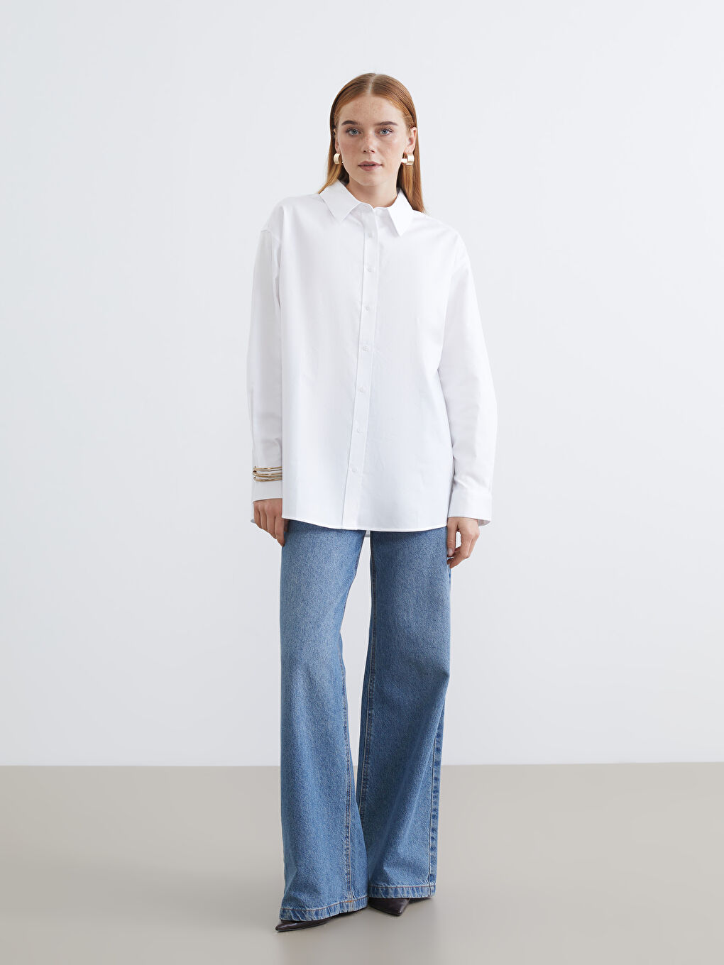 განიერი პოპლინის ქალის პერანგი ტუნიკა-1