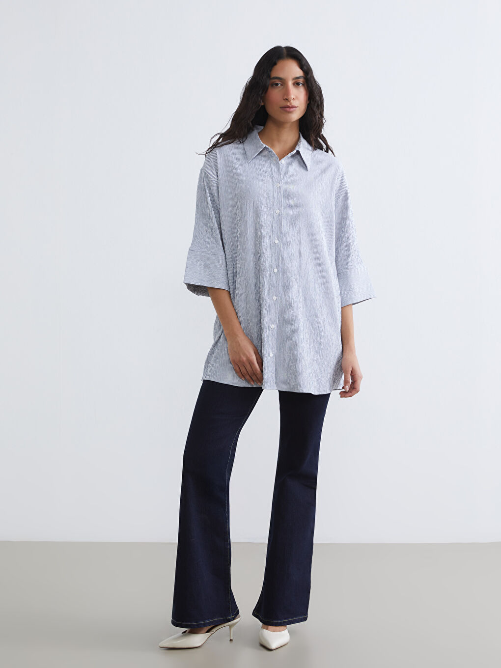 Ριγέ Γυναικείο Πουκάμισο Τουνίκ-1