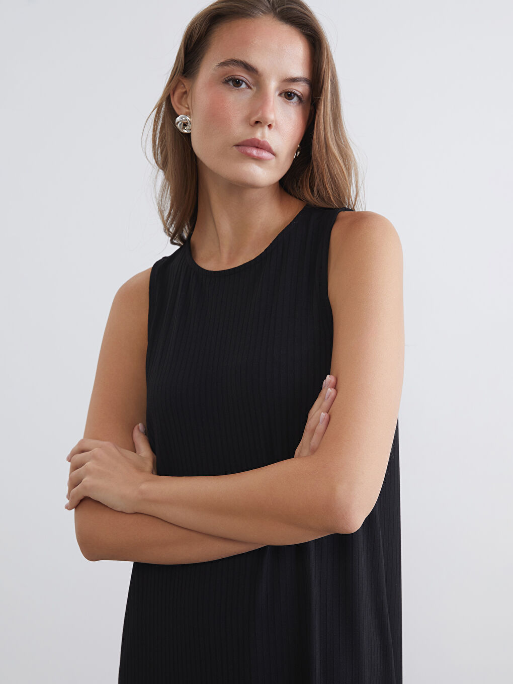 Haljina sa okruglim izrezom, rebrasta, sa prorezom-2