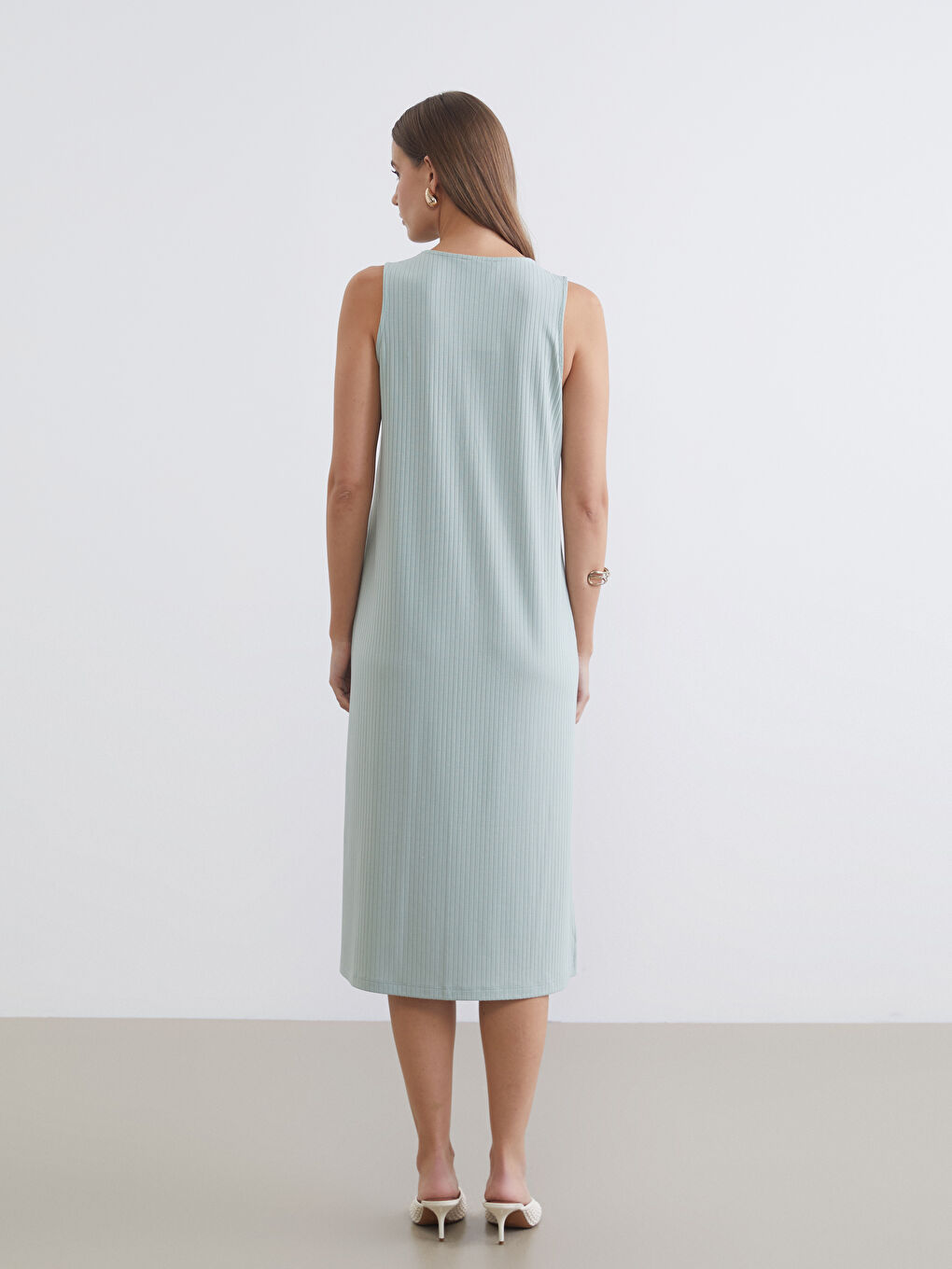 Haljina sa okruglim izrezom, rebrasta, sa prorezom-3