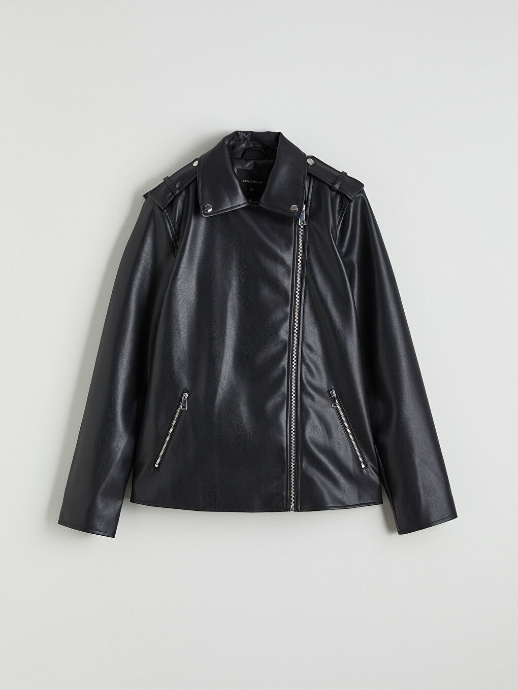 Көйлек жағалы әйелдерге арналған жасанды былғары пиджак-5