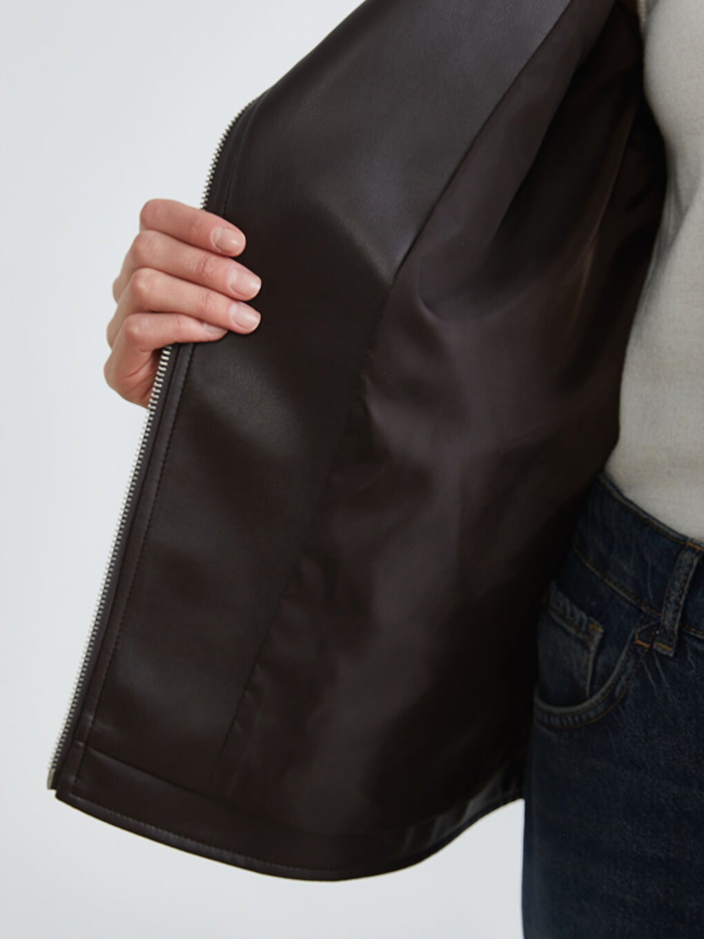 Woman BROWN Faux Leather Jacket-3