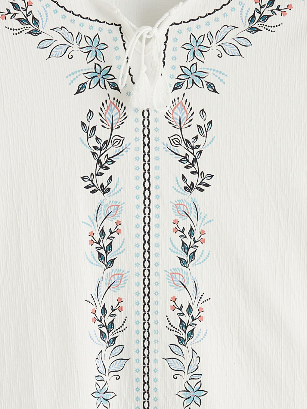 Ekru Bağlamalı Yaka Çiçekli Bluz-1