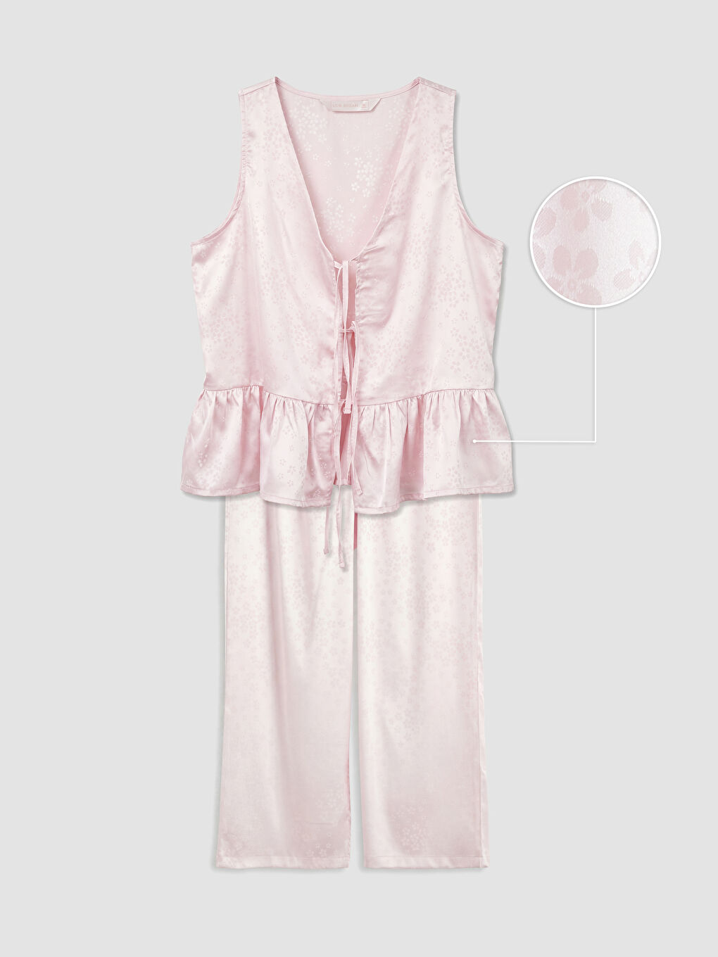 Pembe Desenli Kadın Saten Pijama Takımı-4