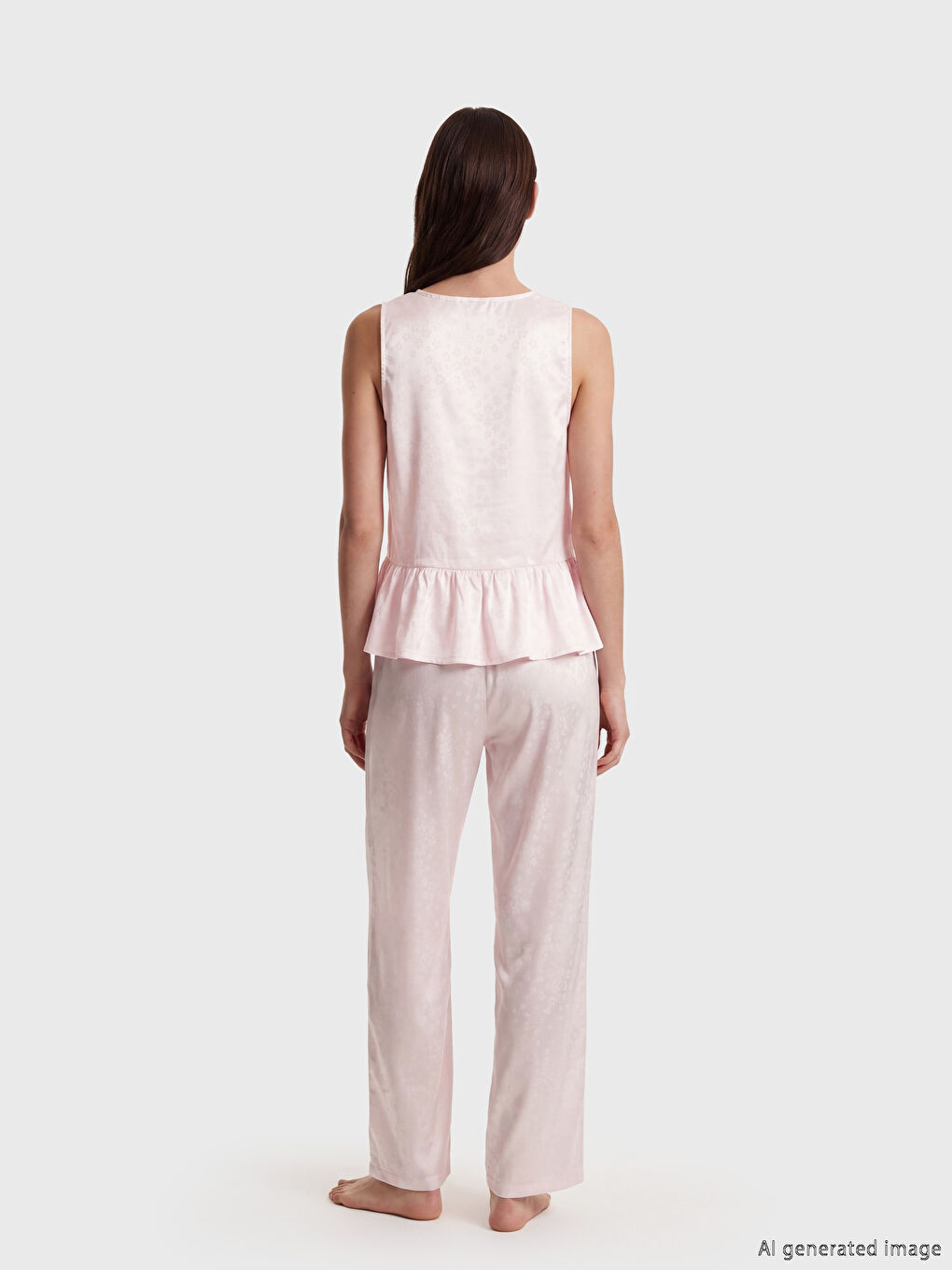 Pembe Desenli Kadın Saten Pijama Takımı-3