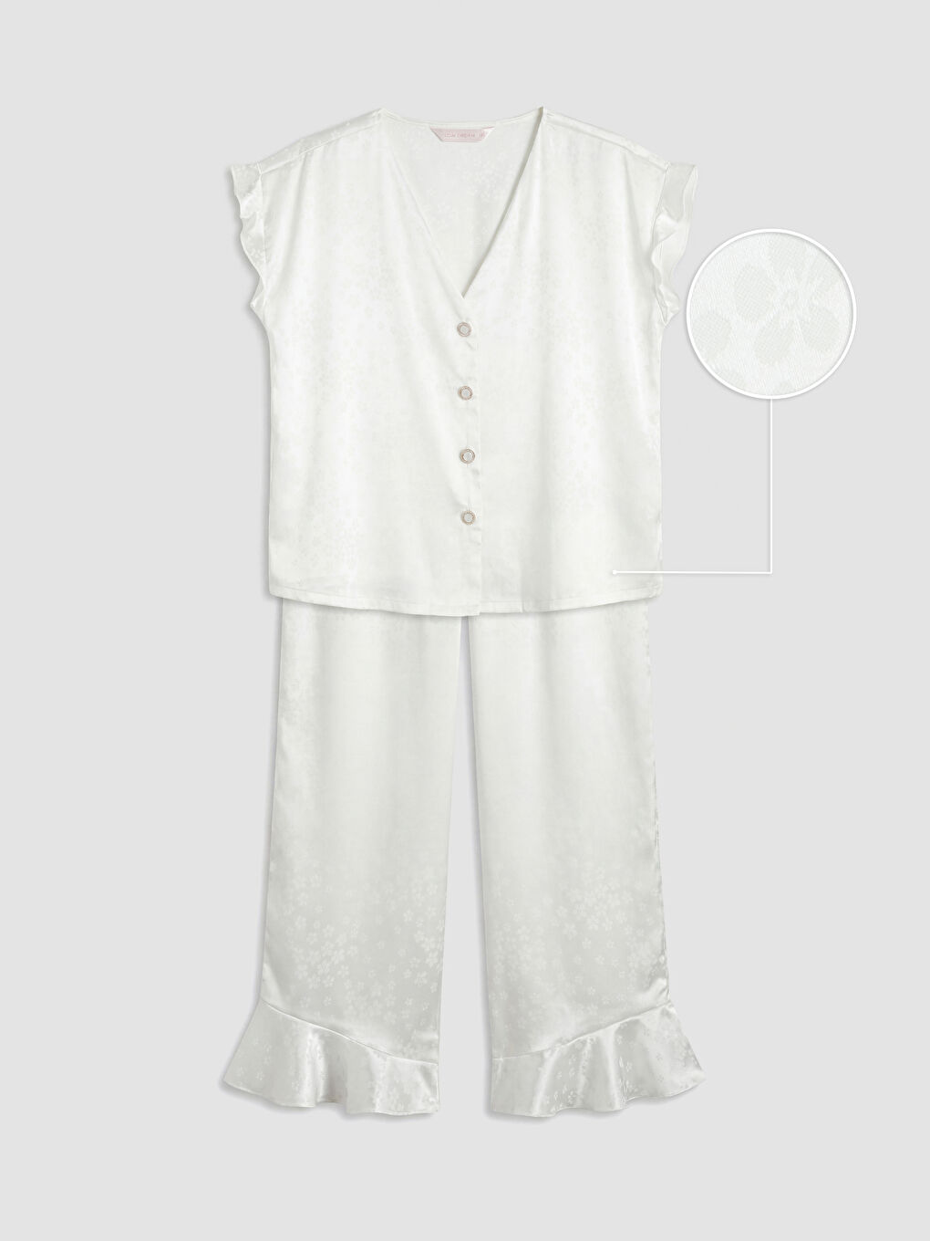 Beyaz Desenli Kadın Saten Pijama Takım-4