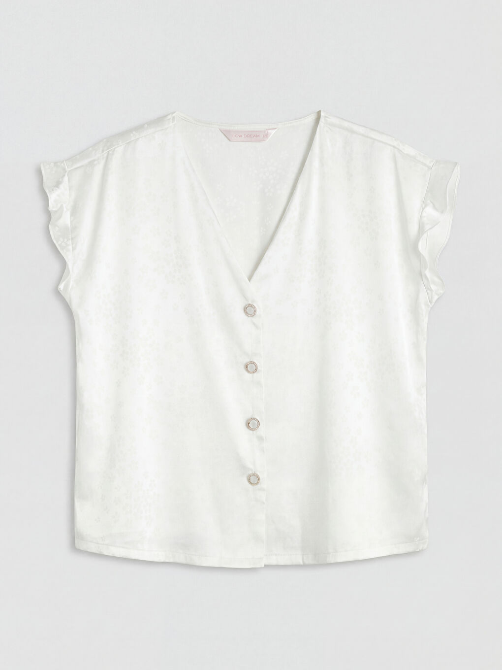 Beyaz Desenli Kadın Saten Pijama Takım-5