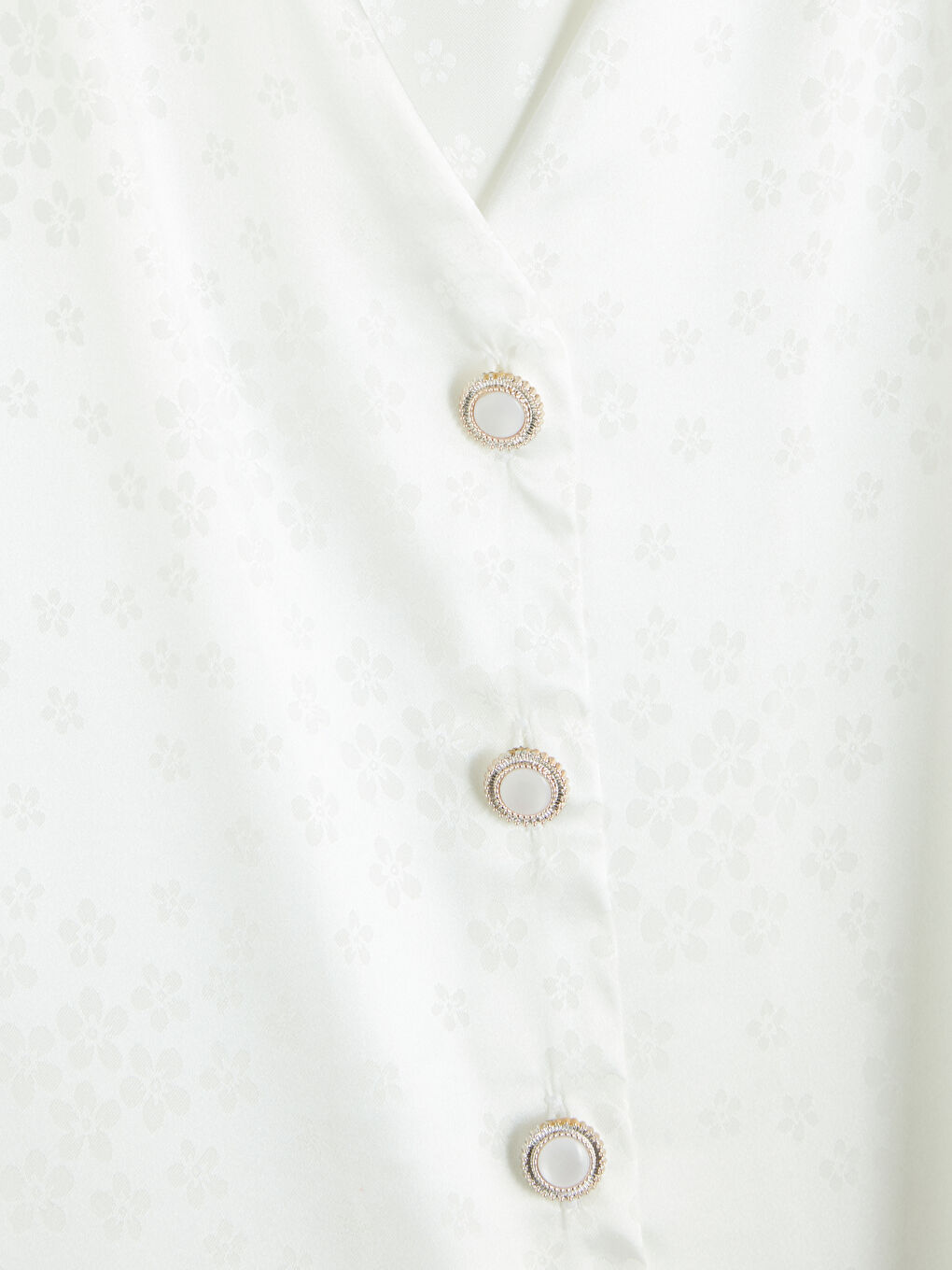 Beyaz Desenli Kadın Saten Pijama Takım-7