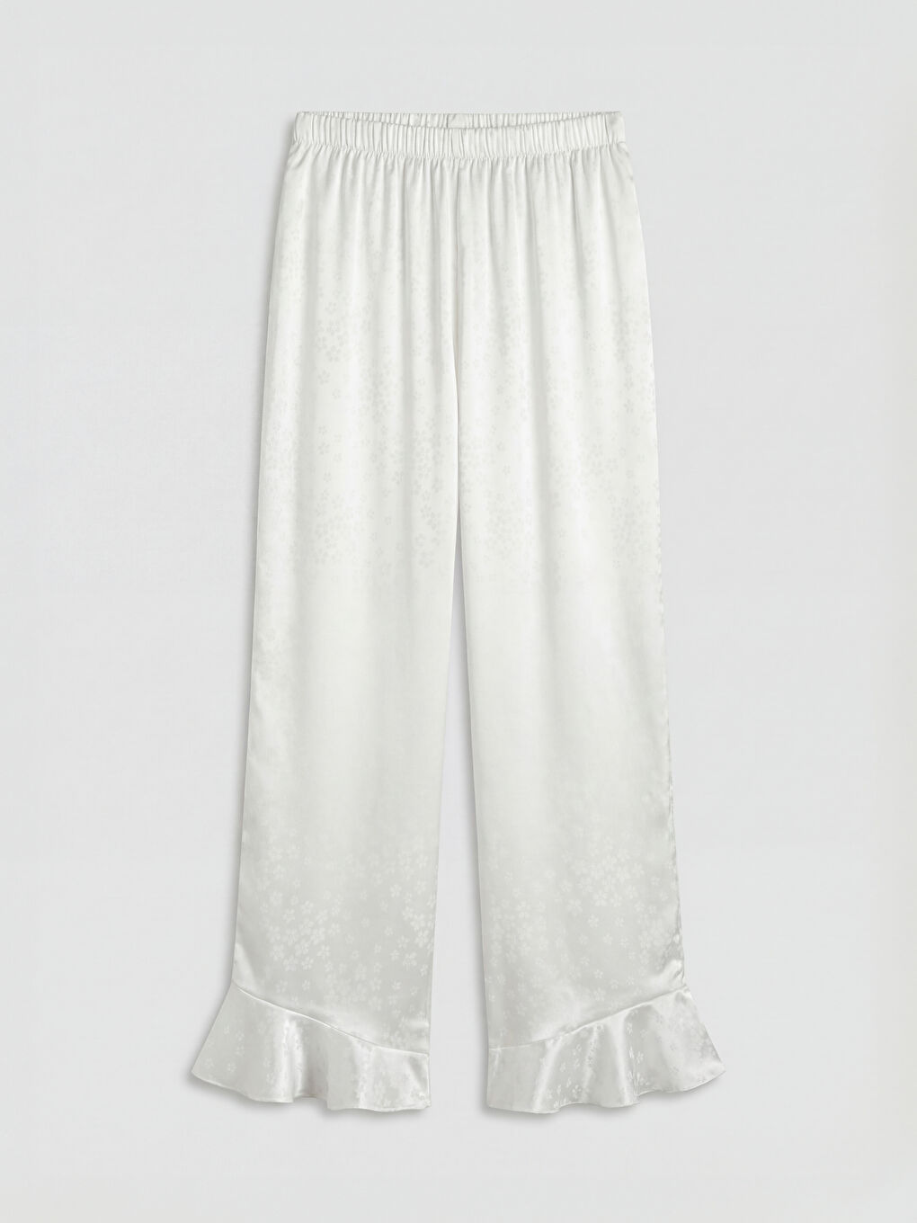 Beyaz Desenli Kadın Saten Pijama Takım-8