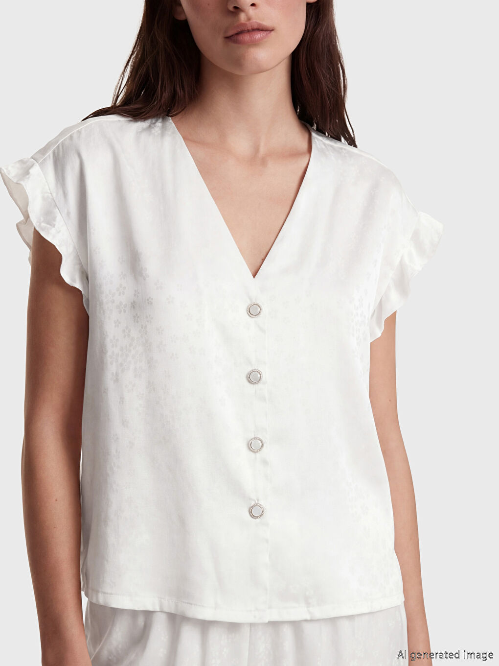 Beyaz Desenli Kadın Saten Pijama Takım-2