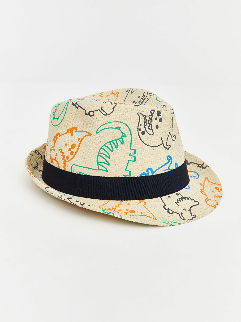 Bej Baskılı Erkek Bebek Fötr Şapka-1