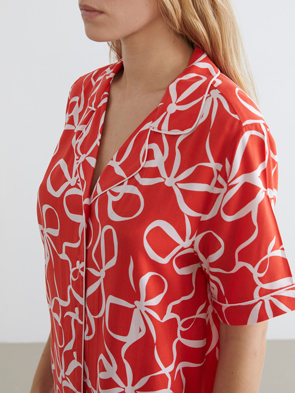 Shirt Collar Bow Detailed Women's Shorts Pajama Set-2