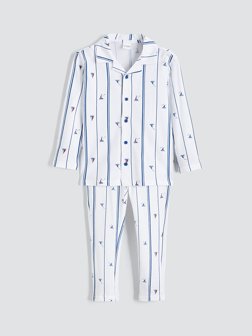 Beyaz Gömlek Yaka Erkek Çocuk Pijama Takımı