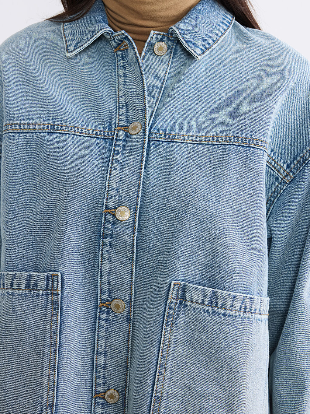 Pocketed Oversize Women's Denim Shirt-2