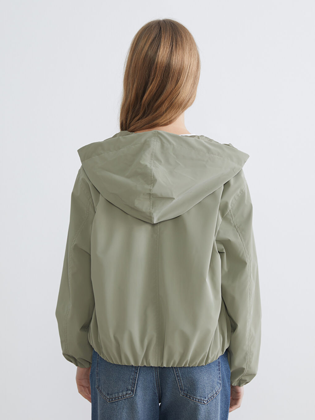 Haki Kapüşonlu Oversize Kadın Yağmurluk	-4