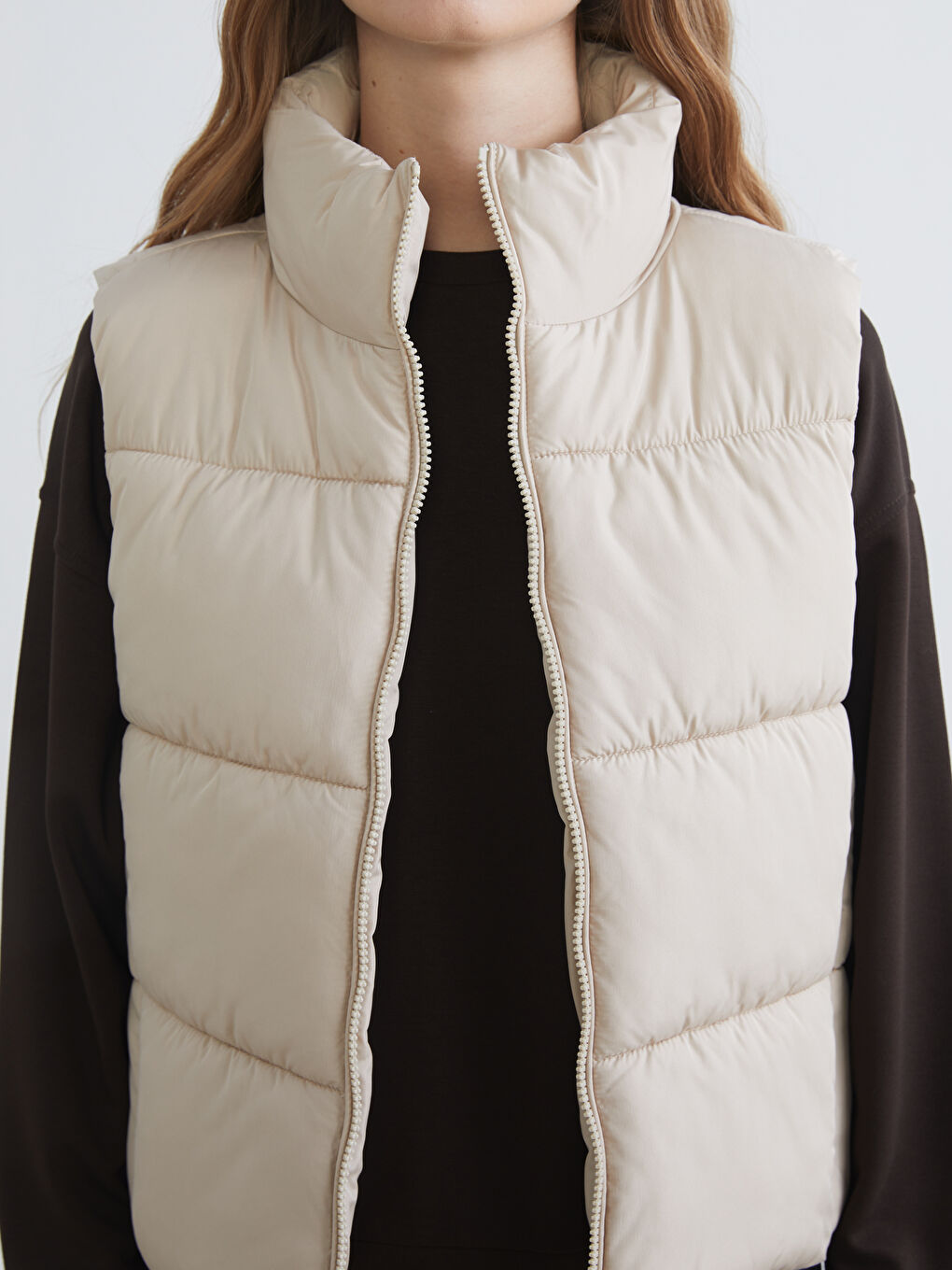 Bej Dik Yaka Kadın Şişme Yelek-2