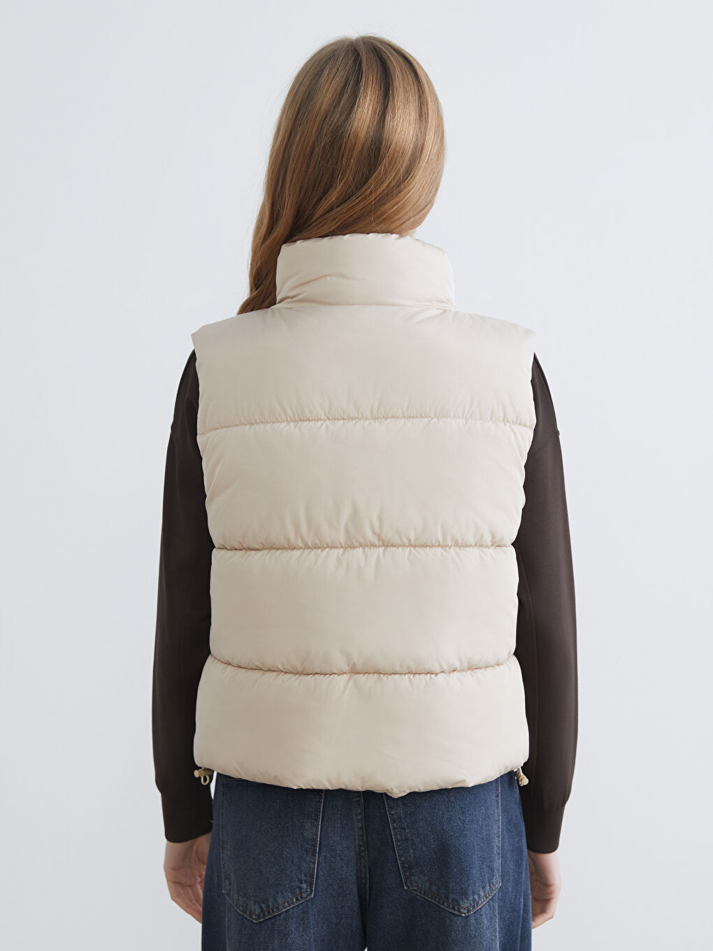 Bej Dik Yaka Kadın Şişme Yelek-4