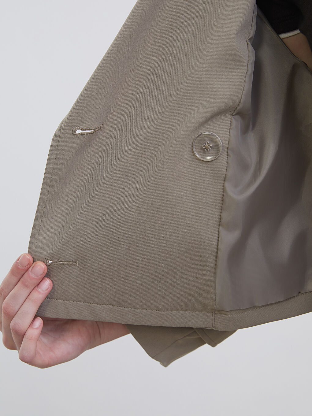 Haki Kruvaze Yaka Crop Kadın Trençkot-3