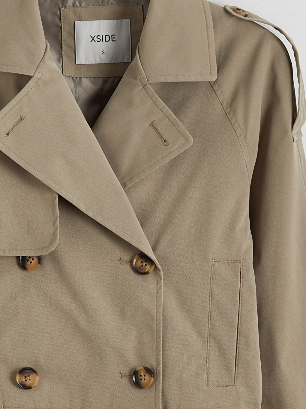 Haki Kruvaze Yaka Crop Kadın Trençkot-6