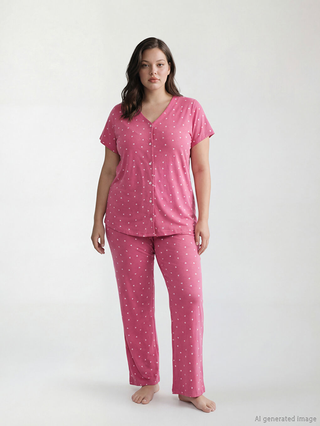 طقم بيجاما للأمومة منقوش برقبة على شكل حرف V-5