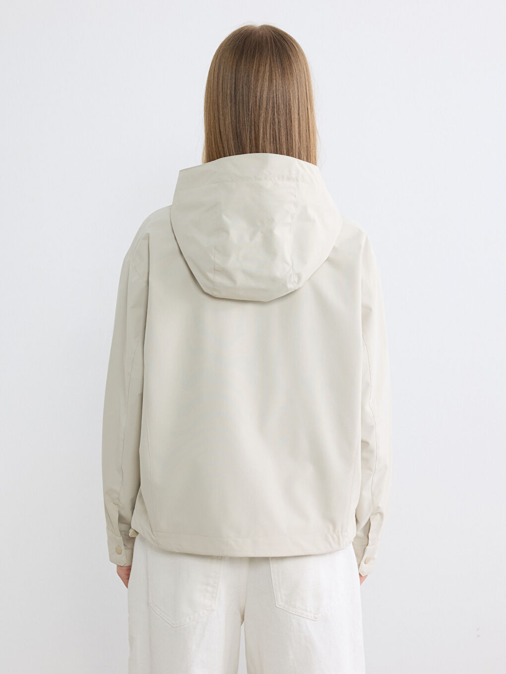 Bej Kapüşonlu Oversize Kadın Ceket-4