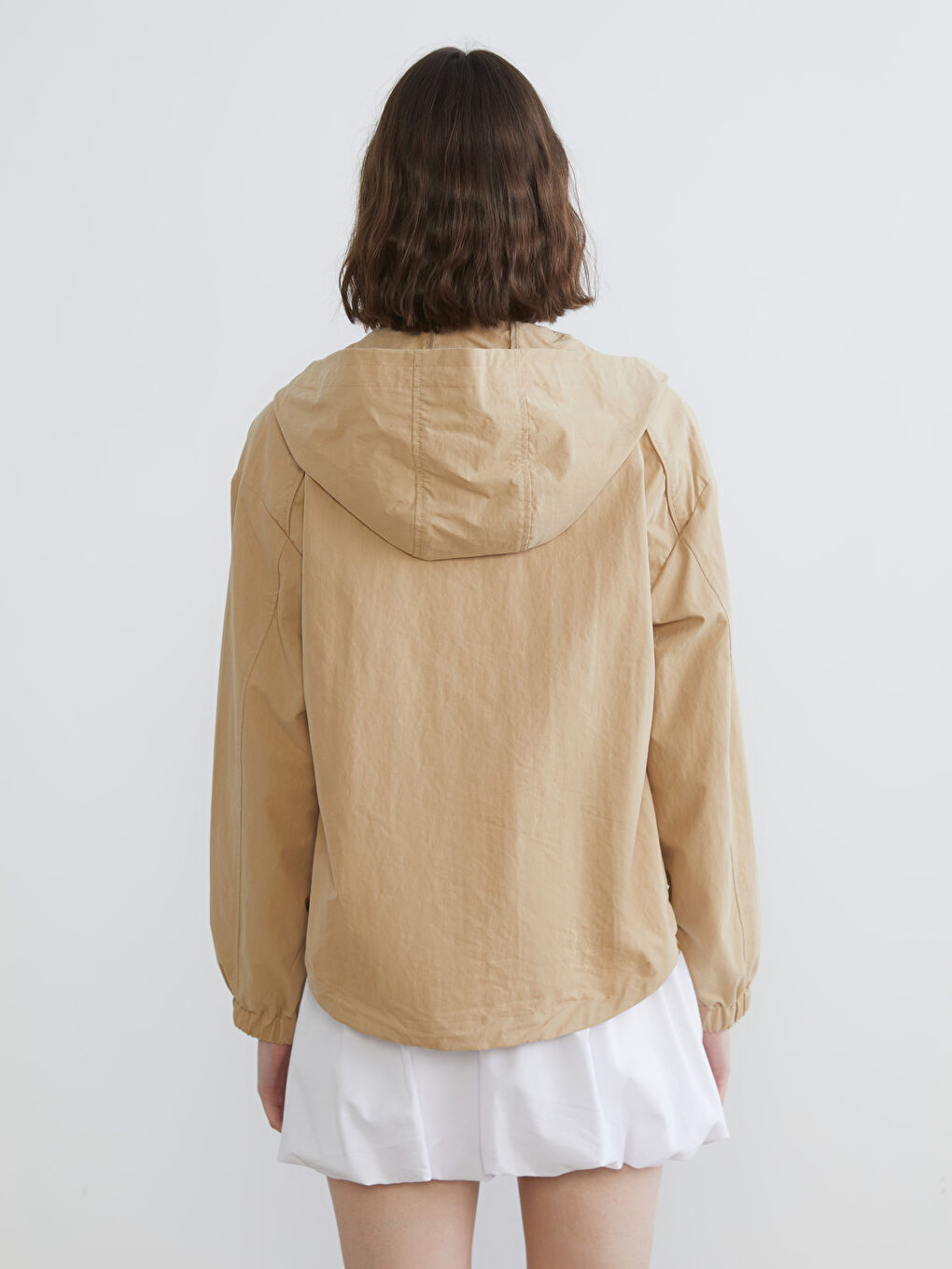 Bej Kapüşonlu Oversize Kadın Ceket-4