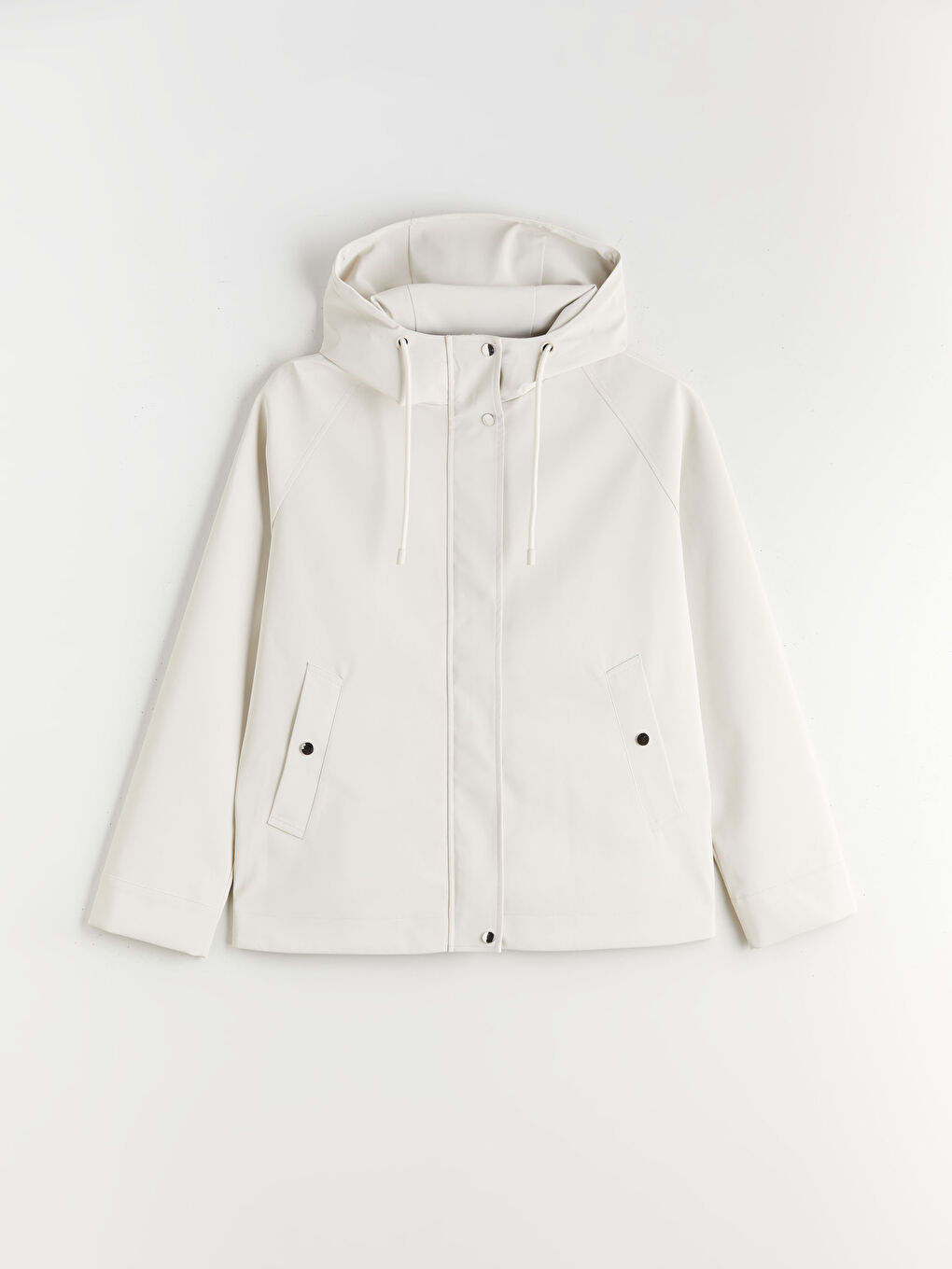 Ekru Kapüşonlu Kadın Yağmurluk-5