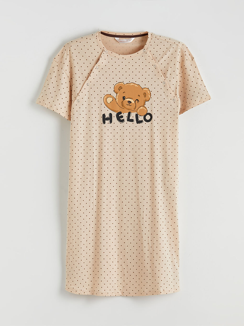 Bej Bisiklet Yaka Puantiyeli Hamile Gecelik-4