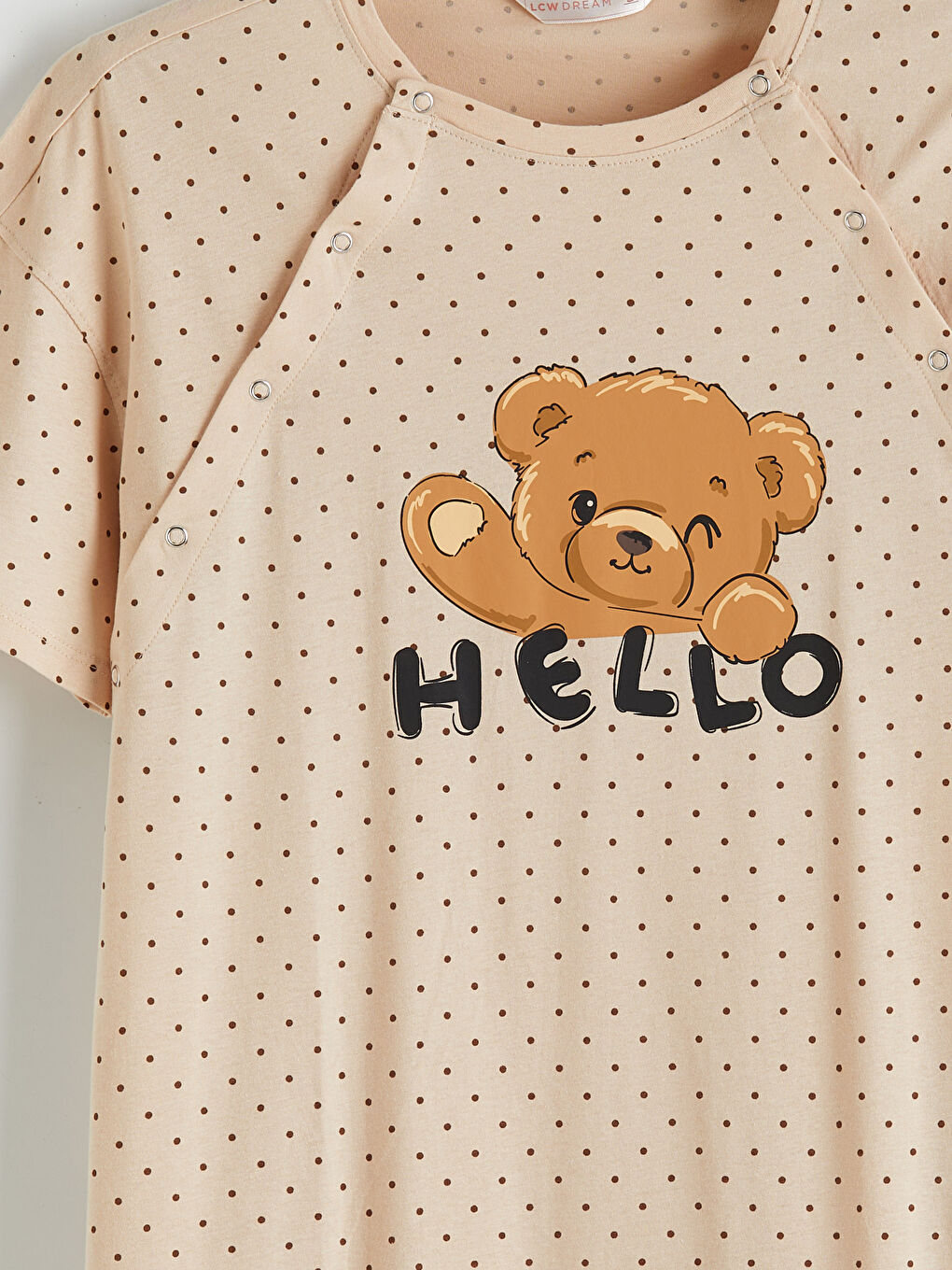 Bej Bisiklet Yaka Puantiyeli Hamile Gecelik-5