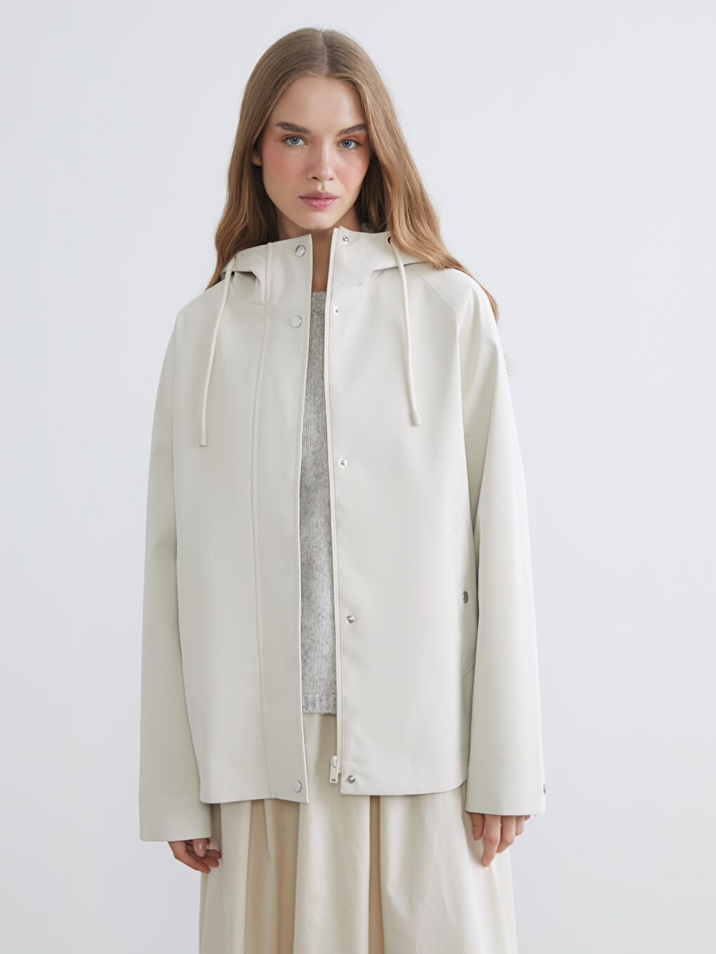 Oversized Faux Leather Hooded Raincoat