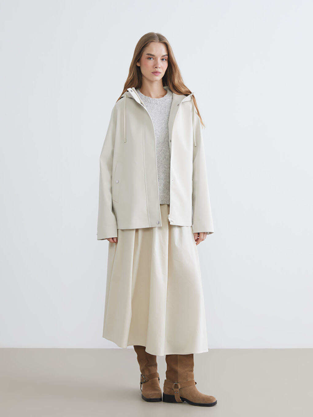 Oversized Faux Leather Hooded Raincoat-1