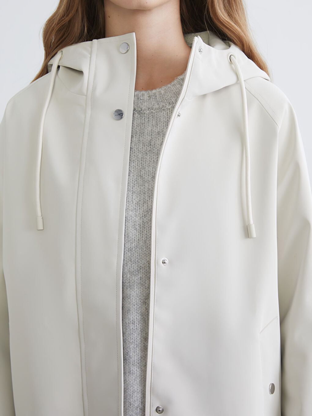 Oversized Faux Leather Hooded Raincoat-2