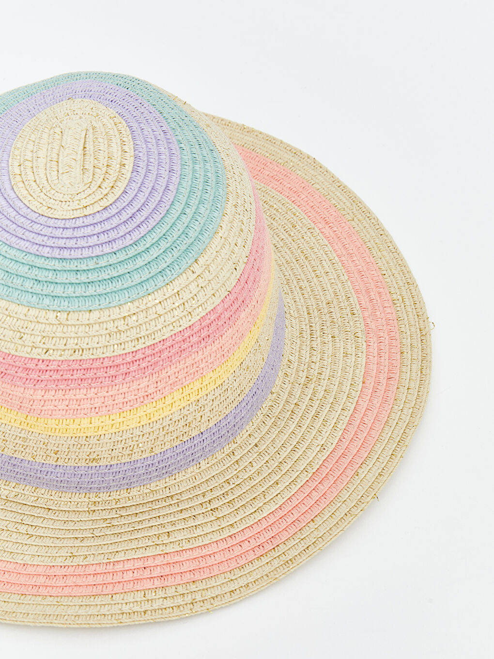 Bej Renk Bloklu Kız Bebek Hasır Fötr Şapka -1