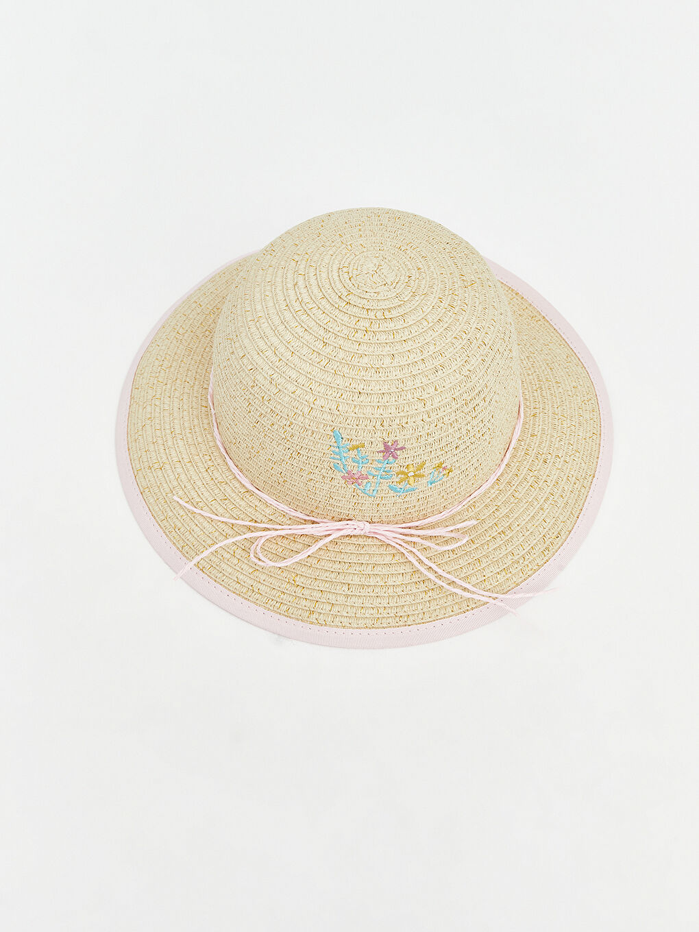 Bej Kız Bebek Hasır Şapka-1