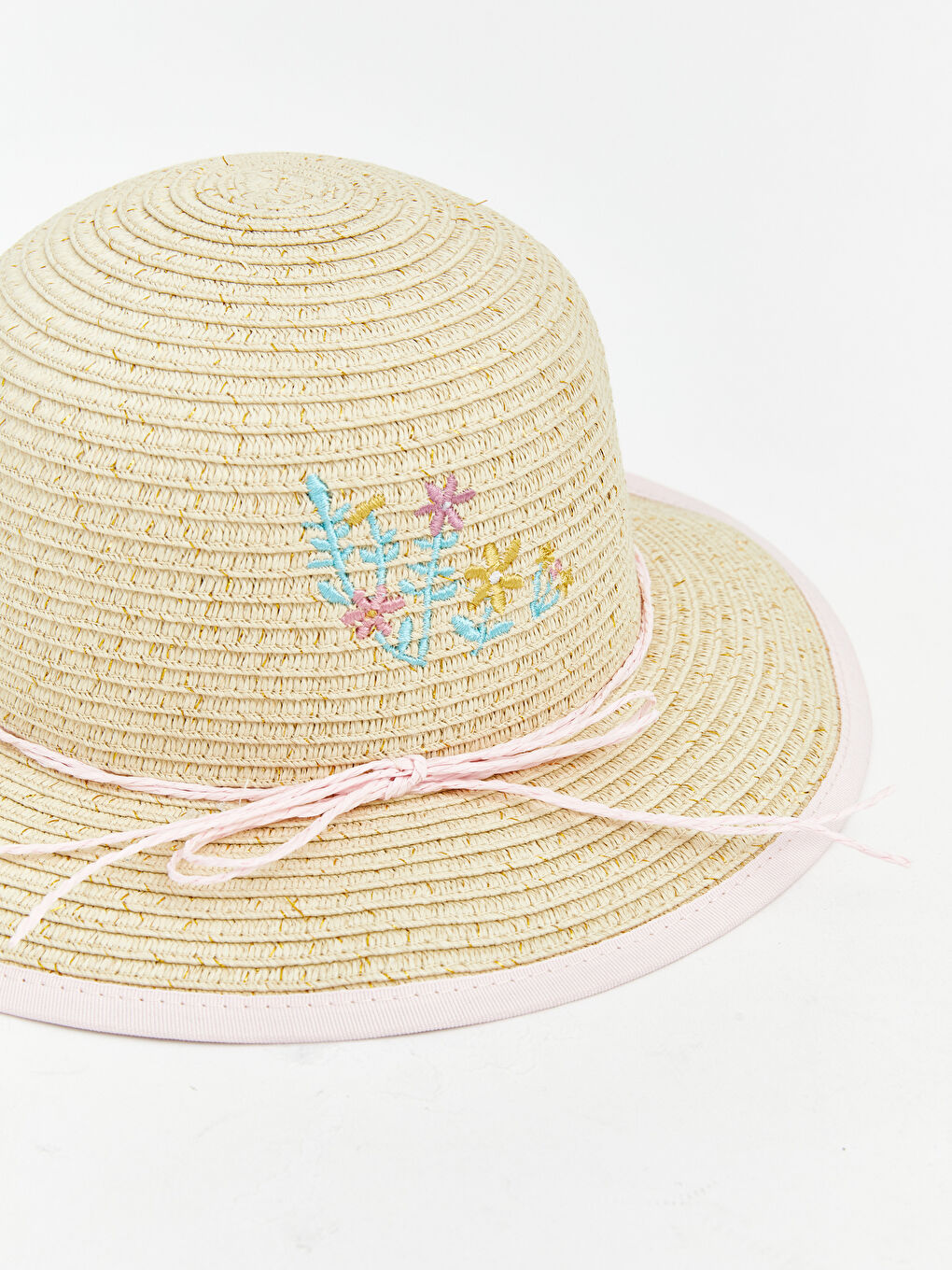 Bej Kız Bebek Hasır Şapka-2