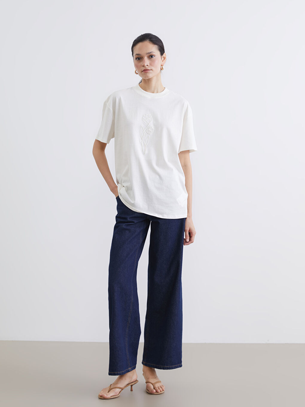 Embroidered High-Neck Women's Tee-1