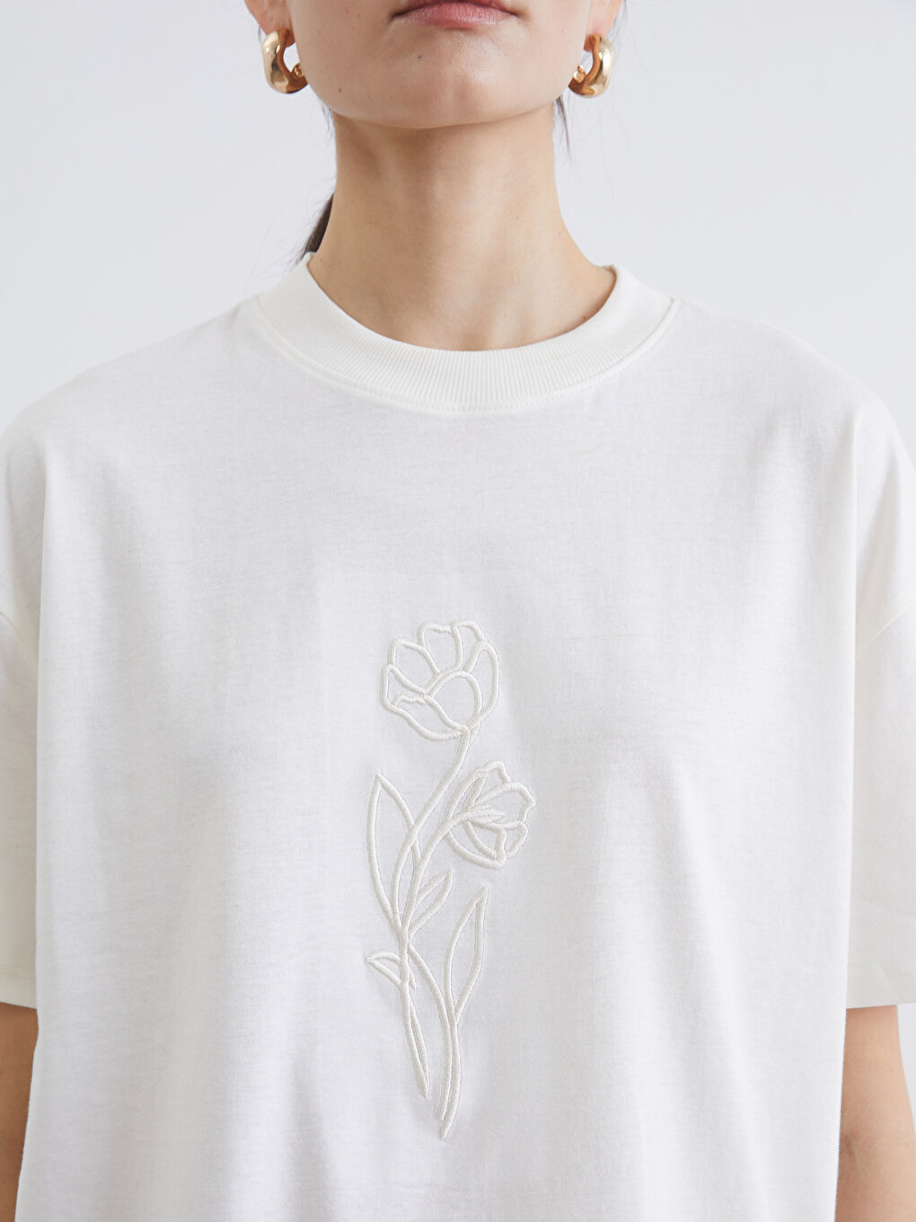 Embroidered High-Neck Women's Tee-2